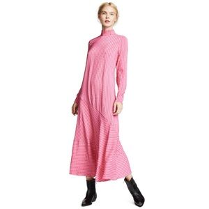 GANNI Seersucker Silk Long Sleeve Maxi Dress in Pink Sz 40 US 8/10